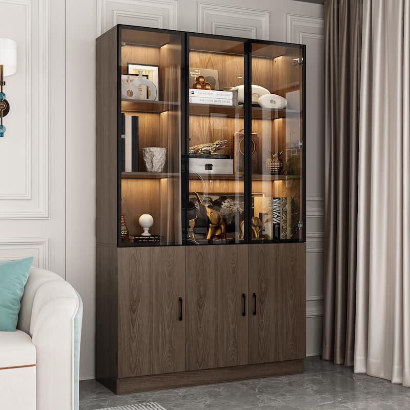 Aluminum and Glass Lighted Cabinet Customizable for Buffet/Bookshelf
