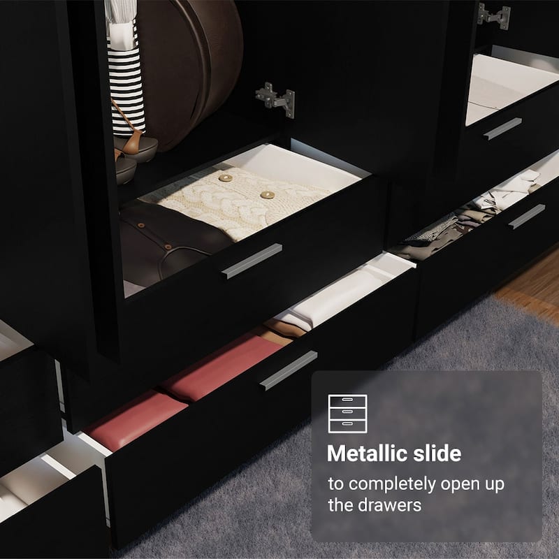 Madesa 6 Doors 6 Drawers Wardrobe With Hanging Space 94"L