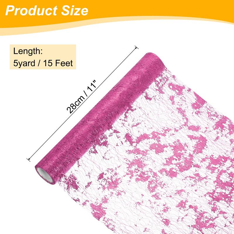 Table Runner, Sequin Gold Foil Thin Mesh Metallic Table Runner - Dark Pink - 15 Feet