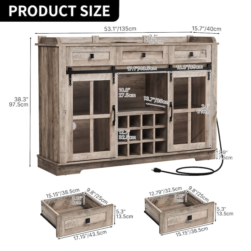 Moasis Farmhouse Sideboard Buffet with Wine Racks Storage Bar Cabinet with Drawers