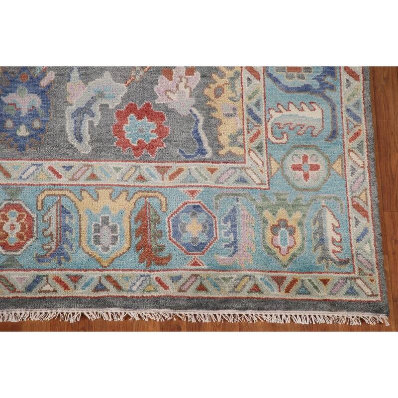 Gray Floral Oushak Oriental Area Rug Wool Carpet - 7'9"x 9'11"