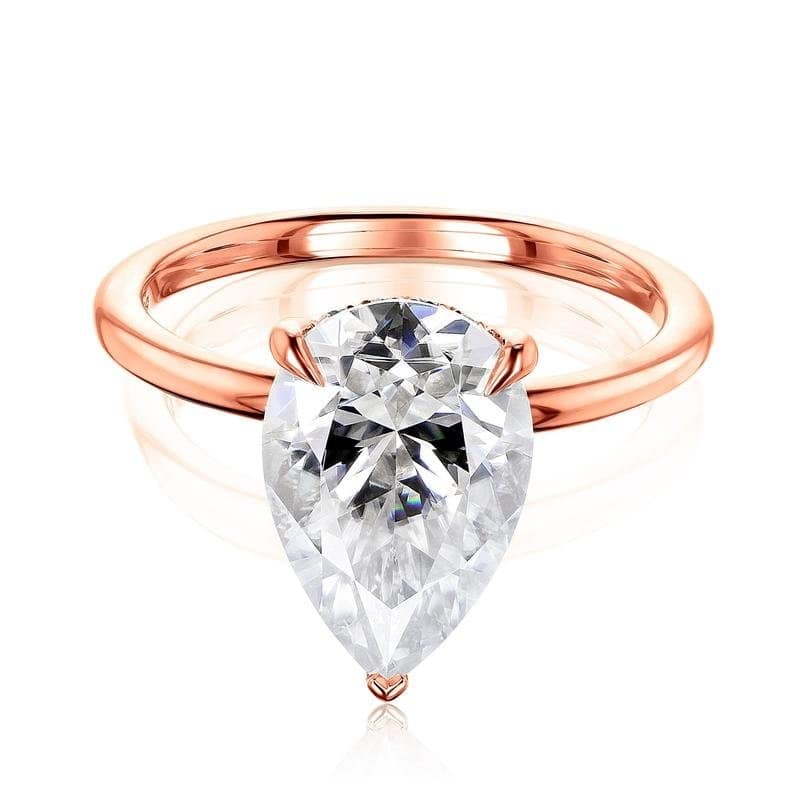 Kobelli Signature Collection 3.60 Carat Moissanite & Diamond 14k Solid Gold Hidden Halo Plain Band Piper Ring - Rose - 10