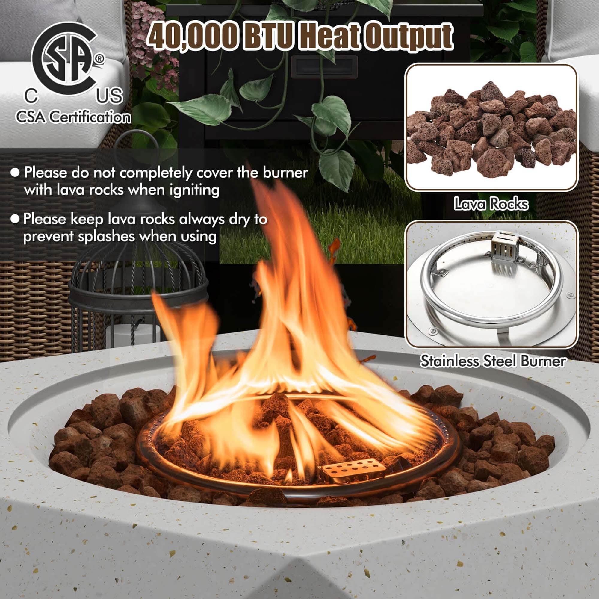 Fire Pit Table Set w/Tank Holder Round Terrazzo Propane Gas Fire