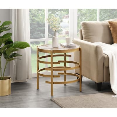 Modern Round Sintered Stone Top End Table Small Coffee Table for Sofa