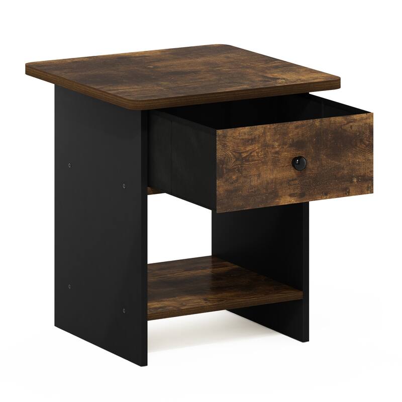 Furinno Dario End Table/ Night Stand Storage Shelf with Bin Drawer