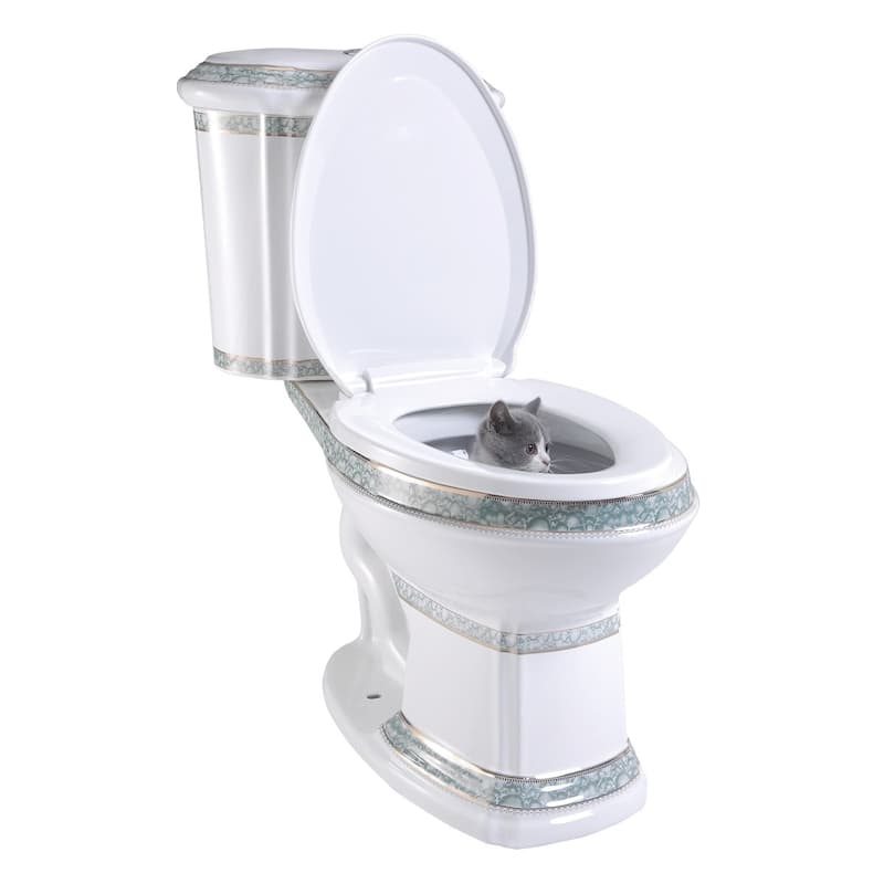 India Reserve Green and Gold Accent Two Piece Toilet Elongated with 0.8 GPF/1.6 GPF WaterSense Dual Flush