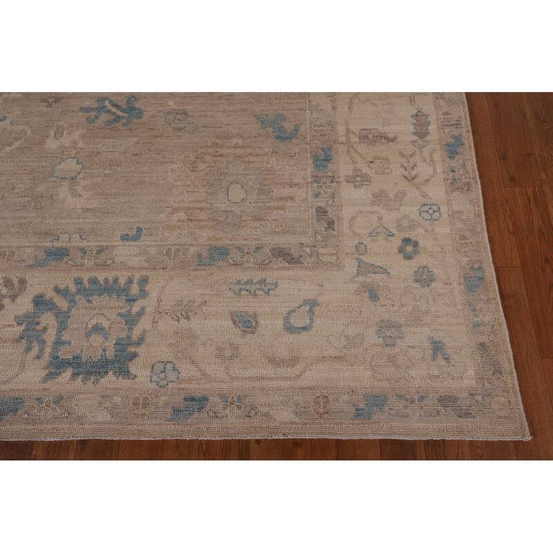Vegetable Dye Oushak Area Rug Hand-Knotted Beige Floral Wool Carpet - 8'2" x 10'0"