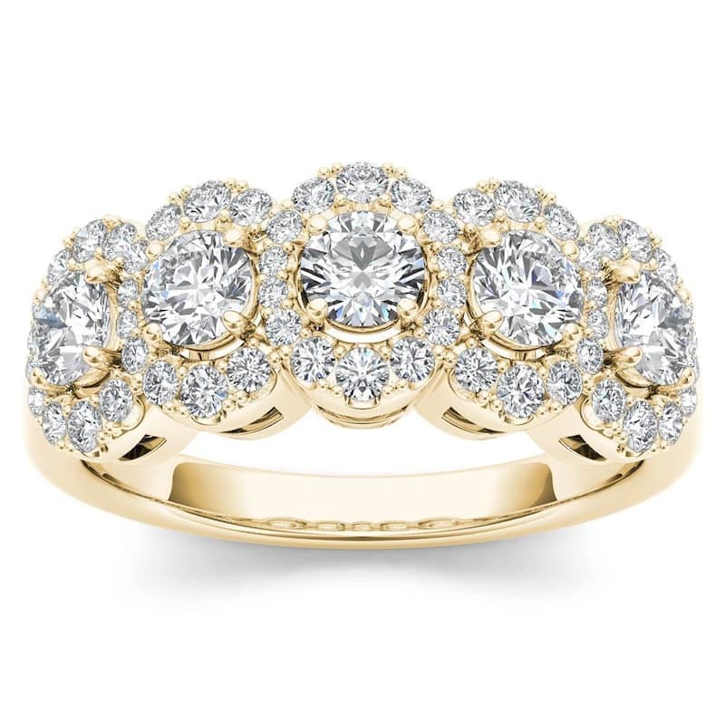 De Couer IGI Certified 14k Yellow Gold 1 1/10ct TDW Diamond Halo Ring