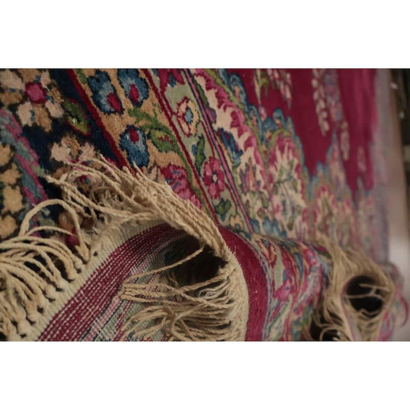 Hand Knotted Oriental 100% Wool Carpet Traditional Floral Pink Kerman Area Rug - 13' 10'' X 9' 9''