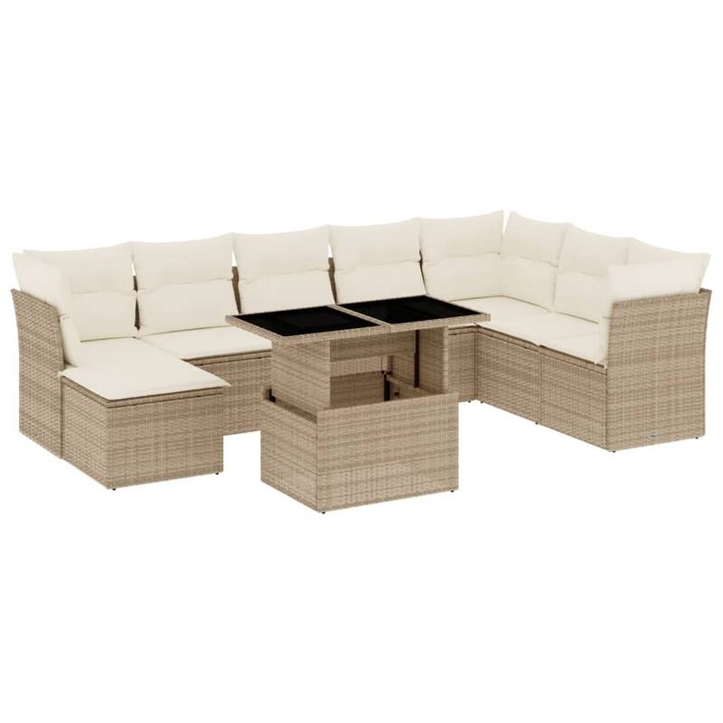 vidaXL Patio Sofa Set with Cushions Outdoor Furniture 9 Piece Poly Rattan - 21.7 x 39.4 x 28.7 in
