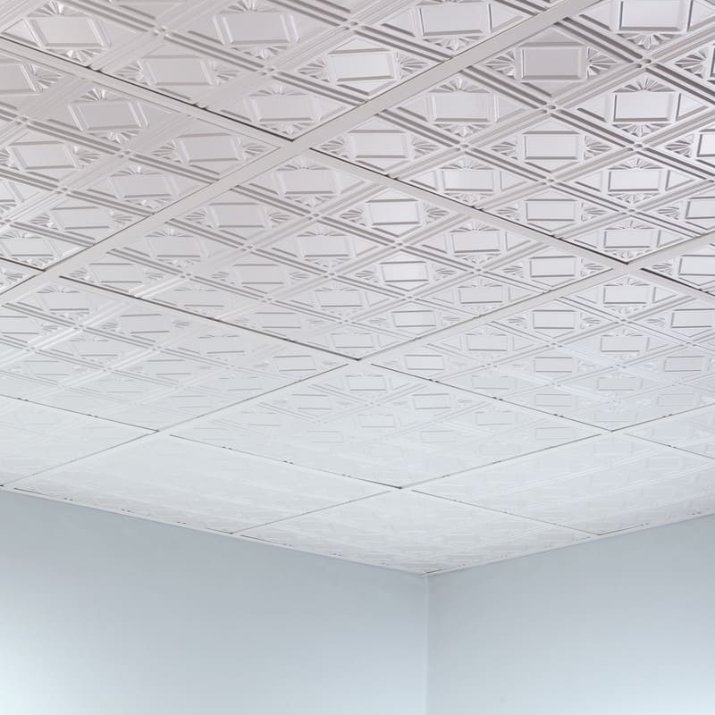 FASÄDE Traditional Style 4 Decorative Vinyl 2ft x 2ft Lay in Ceiling Panel in Gloss White (5 Pack)