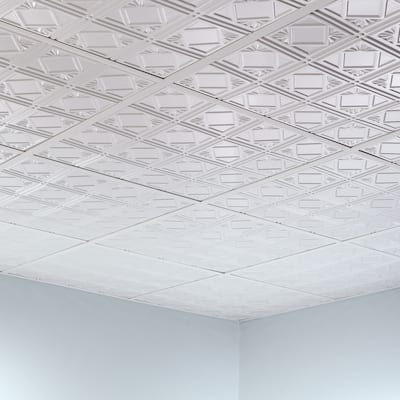 FASÄDE Traditional Style 4 Decorative Vinyl 2ft x 2ft Lay in Ceiling Panel in Matte White (5 Pack)