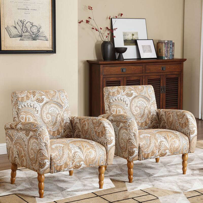 Fabric Armchair Accent Chair with Arms & Wood Legs
