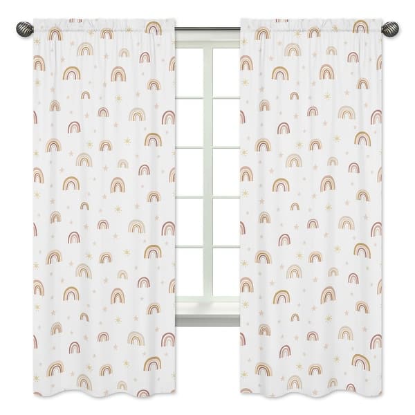 slide 2 of 5, Boho Rainbow 84in Window Treatment Curtain Panels - Blush Pink Dusty Rose Gold Yellow Mauve Taupe Beige Bohemian Stars Celestial