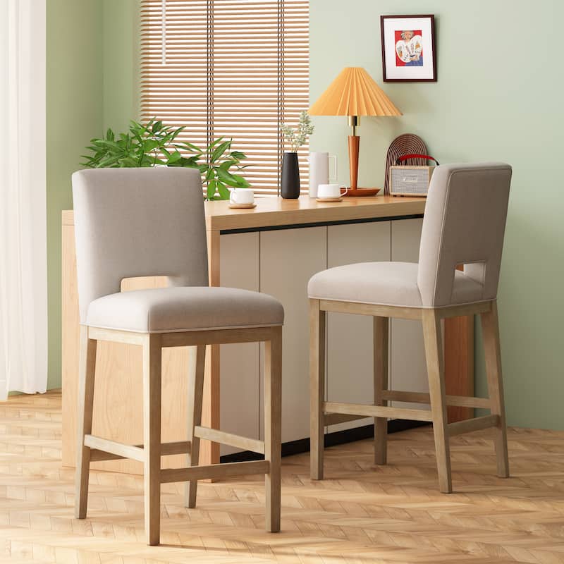 Coloma Fabric and Rubberwood 31 Inch Barstools (Set of 2) by Christopher Knight Home - Wheat