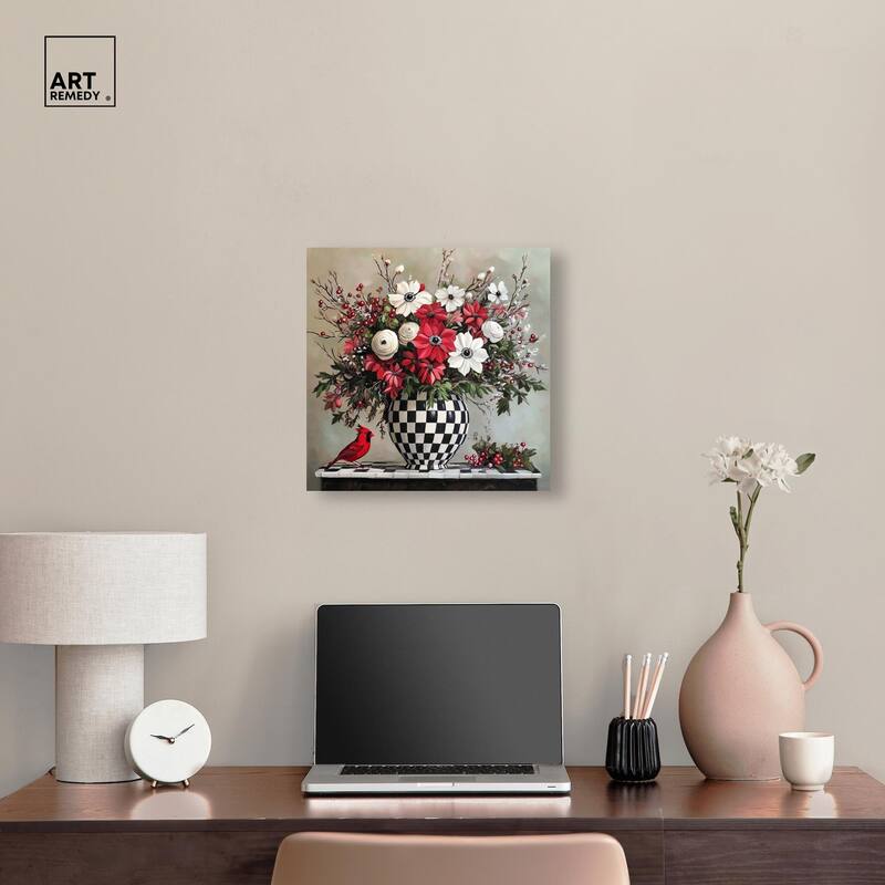 Checkerboard Vase Blooms I Canvas by Art Remedy, Gallery Wrapped