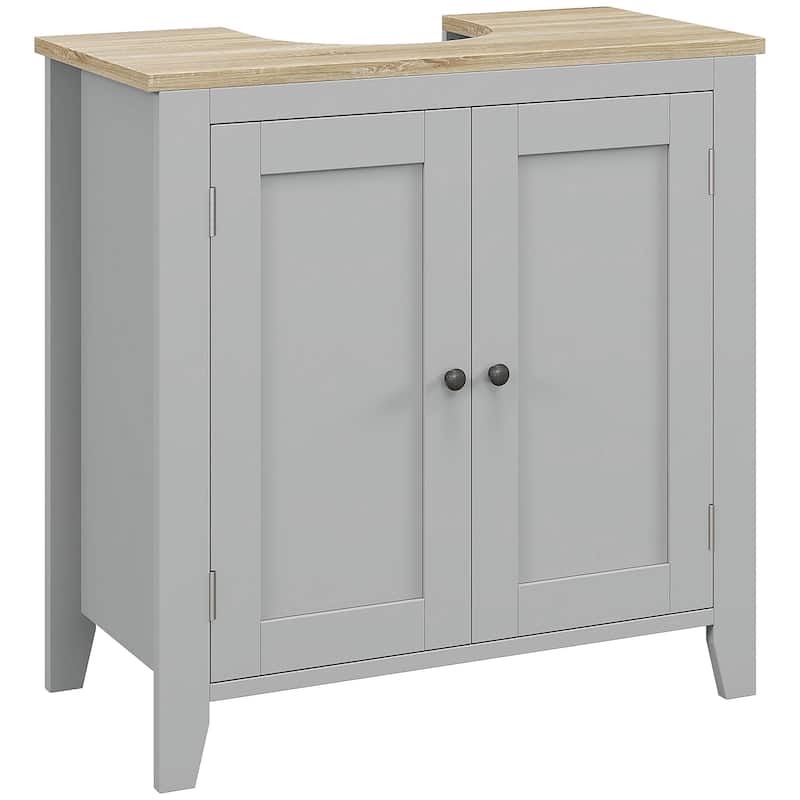Kleankin Gray Pedestal Sink Storage Cabinet Bathroom Cabinet with U-Shape and Adjustable Internal Shelf