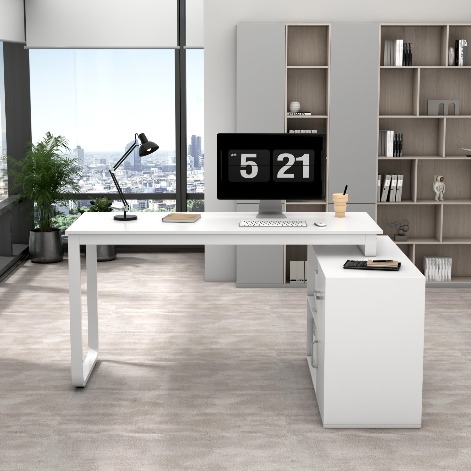 Timechee 55-inch L Shaped Office Computer Desk w/ Drawers Cabinet