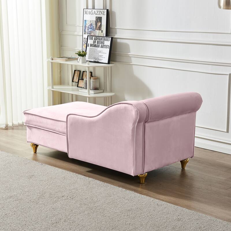 Pink Modern 60.6" Velvet Upholstered Chaise Lounge Chair with Metal Legs and Storage