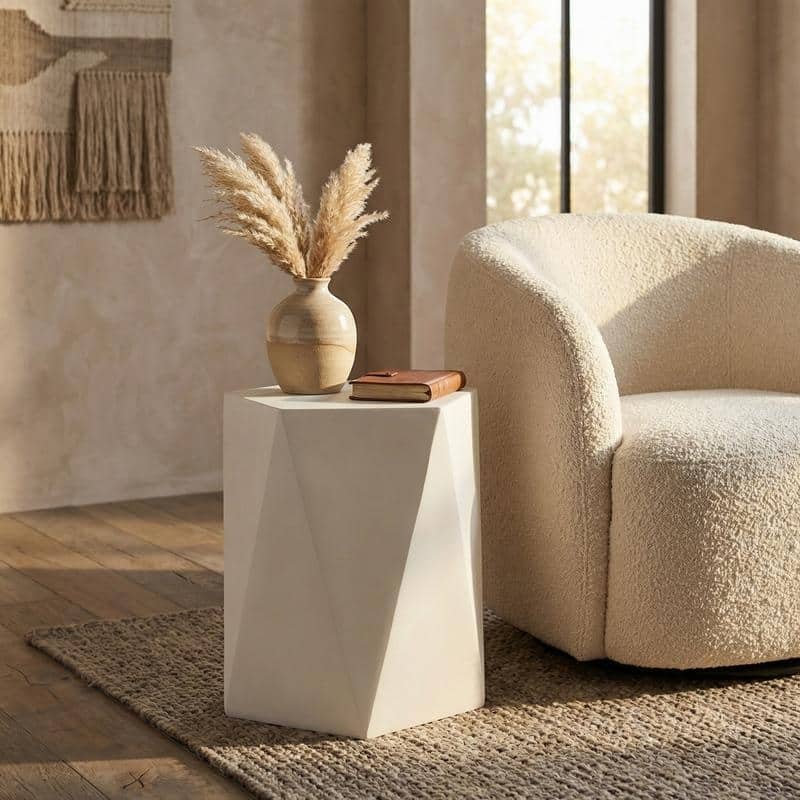 Nexovo Modern Geometric Side Table with Accent Painted Finish for Living Rooms, Bedroom, and Patios