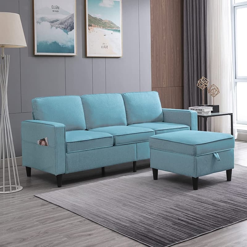 Mixoy Convertible Sectional Sofa Couch, 3 Seat L Shaped Sofa Upholstered Couch with Flexible Storage Ottoman