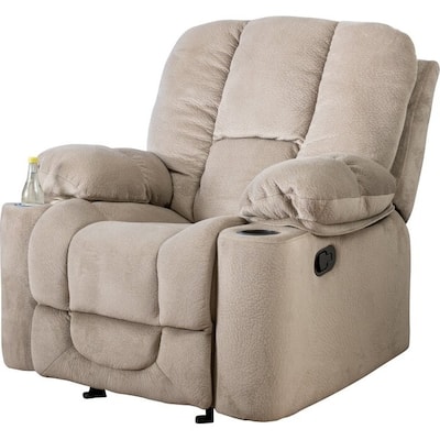 Traditional Upholstered Manual Reclining Sofa Chair w/ 2 Cup Holders and Footrest Brown/Beige