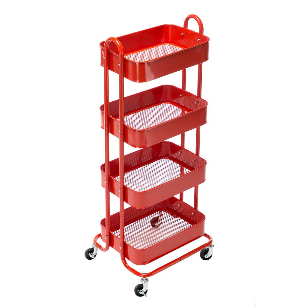 4-Tier Metal Utility Cart with Wheels Storage Shelves Organizer Trolley Cart