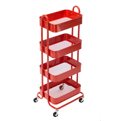 4-Tier Metal Utility Cart with Wheels Storage Shelves Organizer - 17.7"x13.7"x42.9"