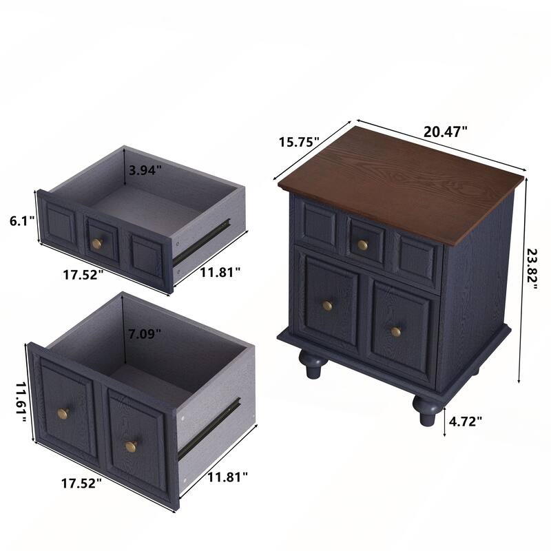 Vintage Nightstand with 2 Drawers and Roman Column Legs Set of 2