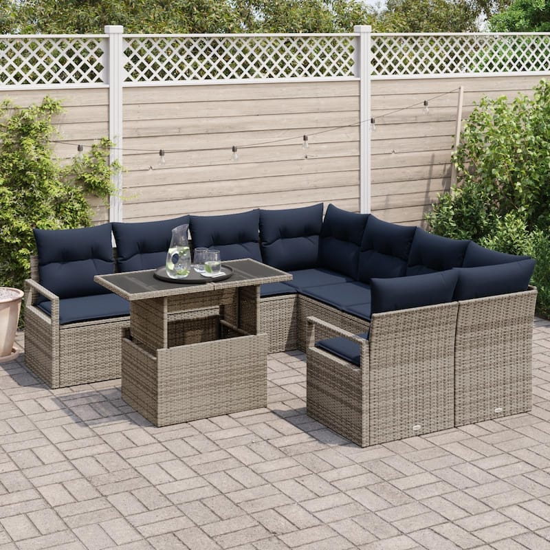 vidaXL 9 Piece Garden Sofa Set with Cushions - 91.3×92.1×27.2