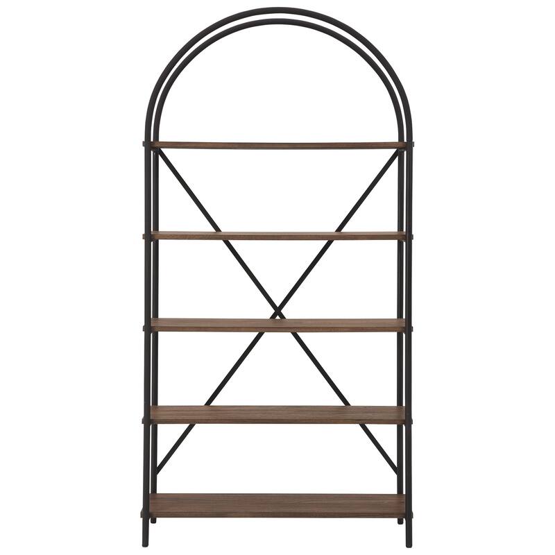 Tubular Framed Bookcase with 5 open Shelves, Brown and Black