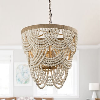 19.7" Bohemian Layered Wood Beads Basket Chandelier Light