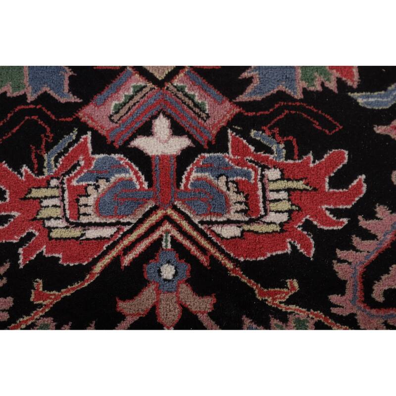 All-Over Black Heriz Oriental Area Rug Hand-Knotted Wool Carpet - 8'11"x 11'7"
