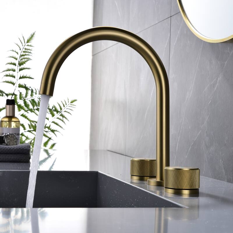 9.7"H Solid Brass Widespread Dual Knob Handles Bathroom Faucets