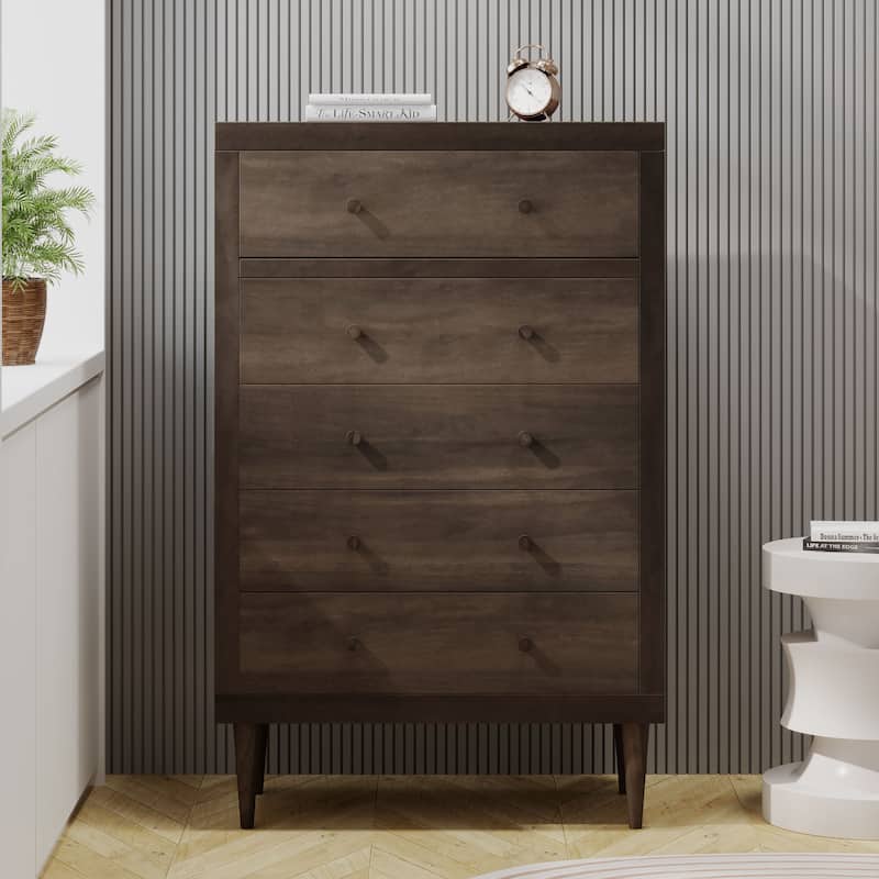 5-Drawer Vertical Chest, Modern Wooden Chest of Drawers with Spacious Storage Space for Bedroom, Hallway, Lliving room