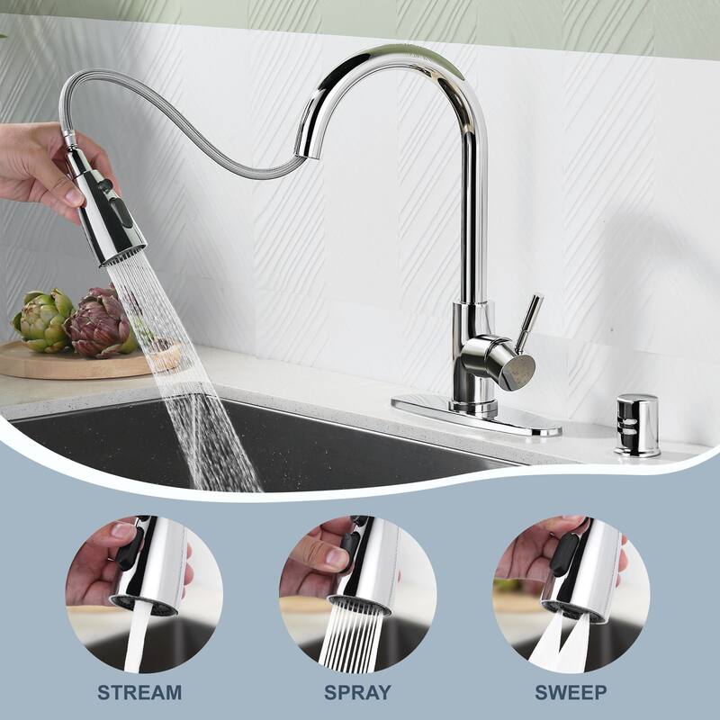 WOWOW Pull Down Sprayer Kitchen Faucet with Dishwasher Air Gap