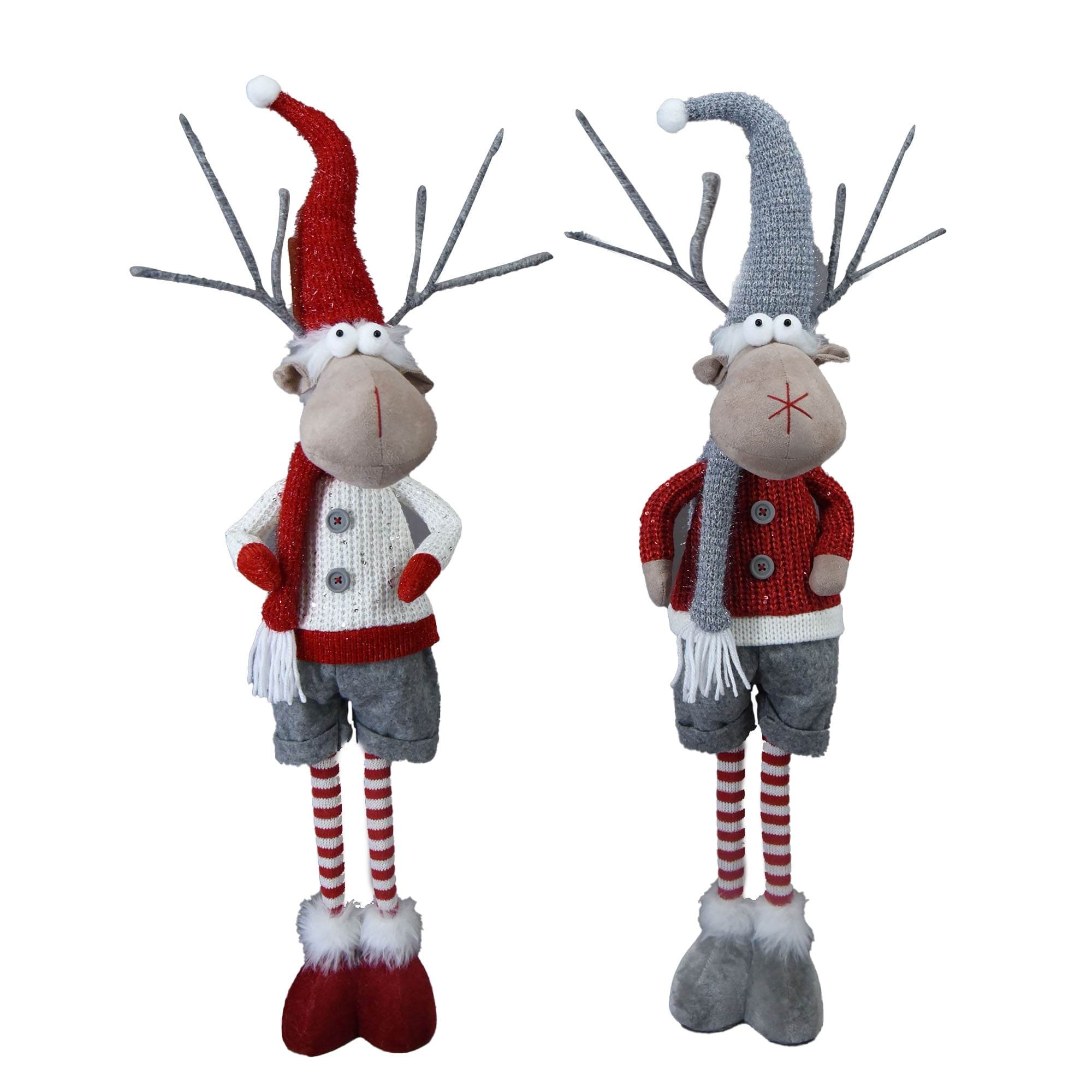A&B Home Set of 2 Fabric Standing Moose with Red and White Striped Legs