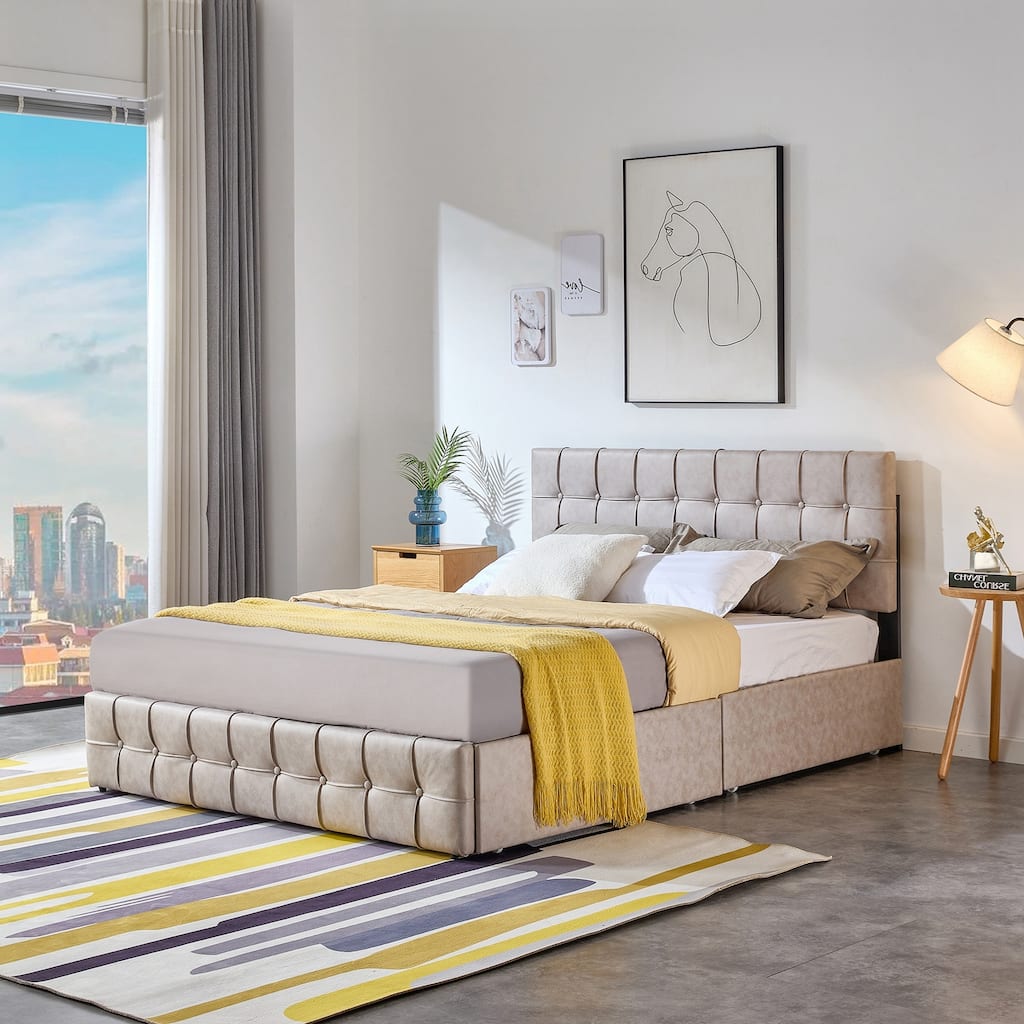 Full Size Platform Bed Frame with 4 Storage Drawers