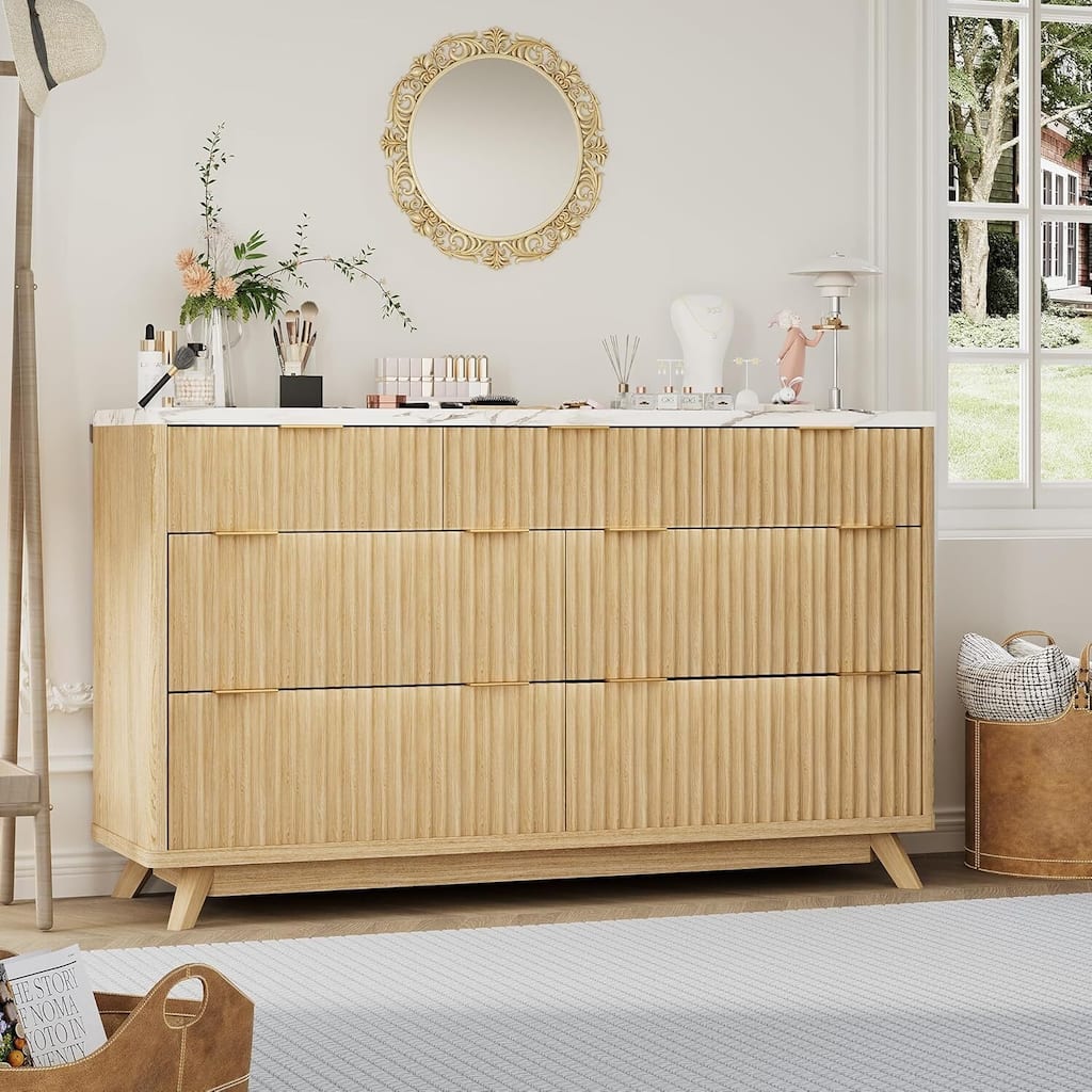 54" Modern Curved Profile Fluted Dresser with 7 Drawers