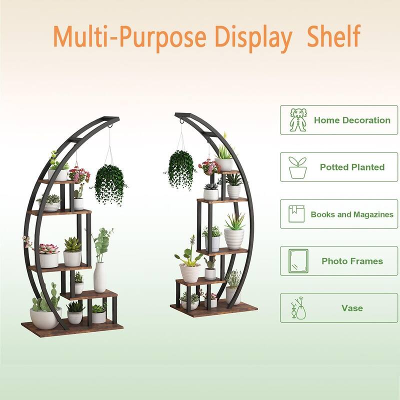 5 Tier Large Plant Stand Indoor, Half Moon Plant Shelf Ladder Flower Pot Stand Rack