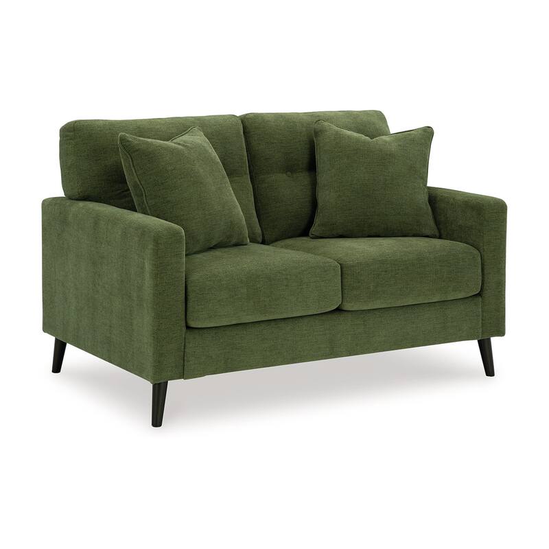 Bixy Loveseat, 57 Inch, Dark Green, Track Armrest, 2 Accent Pillows