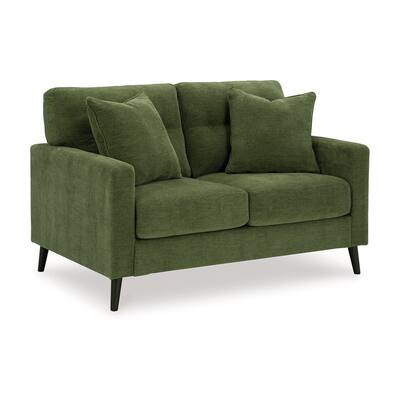 Bixy Loveseat, 57 Inch, Dark Green, Track Armrest, 2 Accent Pillows