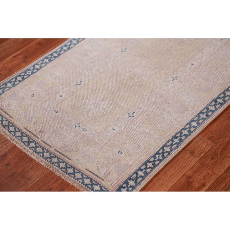 Hand Knotted Oriental 100% Wool Carpet Transitional Geometric Peach Oushak Runner Rug - 13' 8'' X 2' 4''