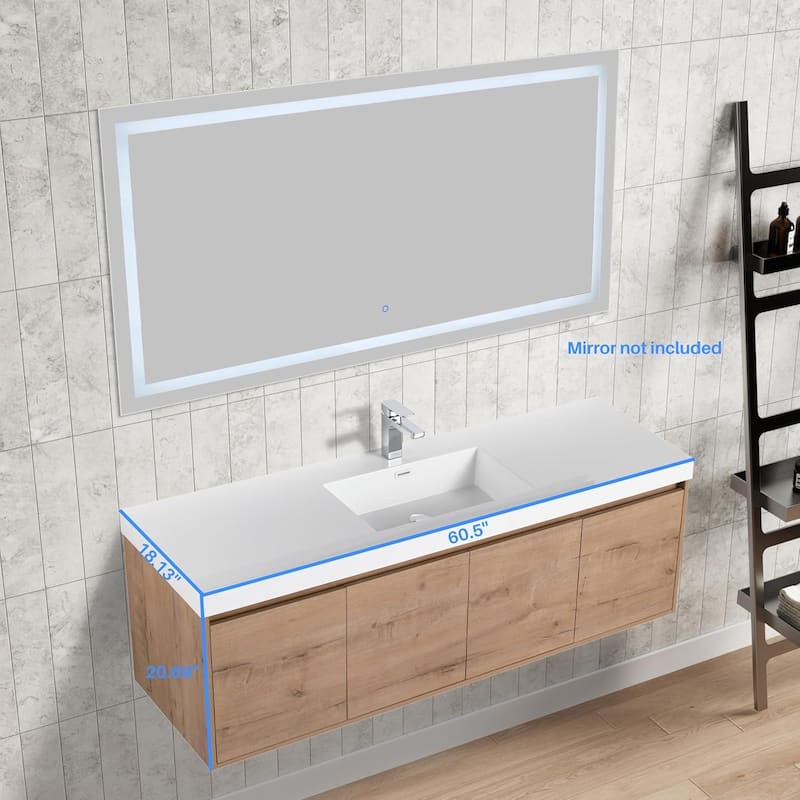Blossom 60" Wall Mount Vanity with Single Acrylic Sink, Modern Design