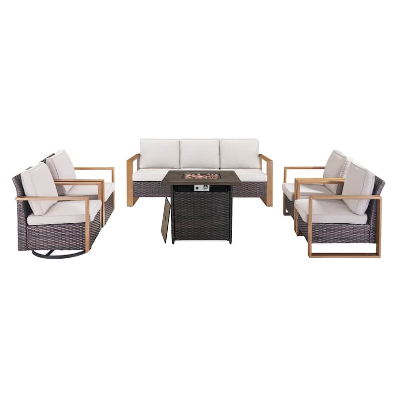 Pocassy Outdoor Fire Pit Table with 3-Seat Sofa Chairs Furniture Set