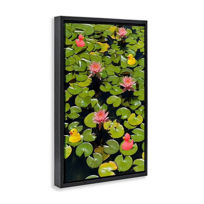 Stupell Rubber Ducks on Pond Lilies Framed Floater Canvas Wall Art Design By Ashley Singleton
