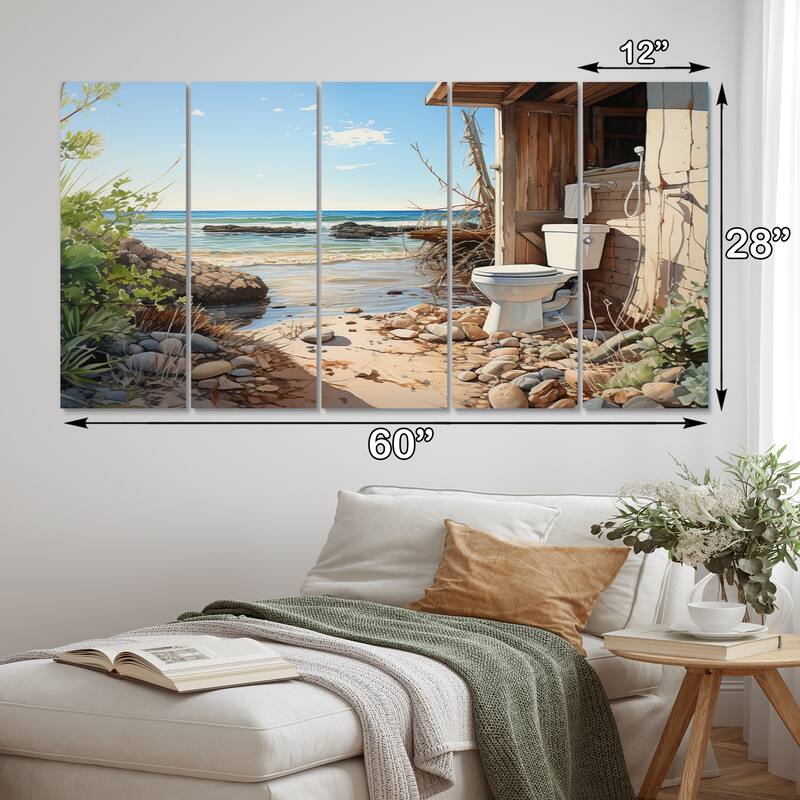 Designart "Bathroom Toilet Coastal Escape II" Bath & Laundry Multipanel Canvas Print set
