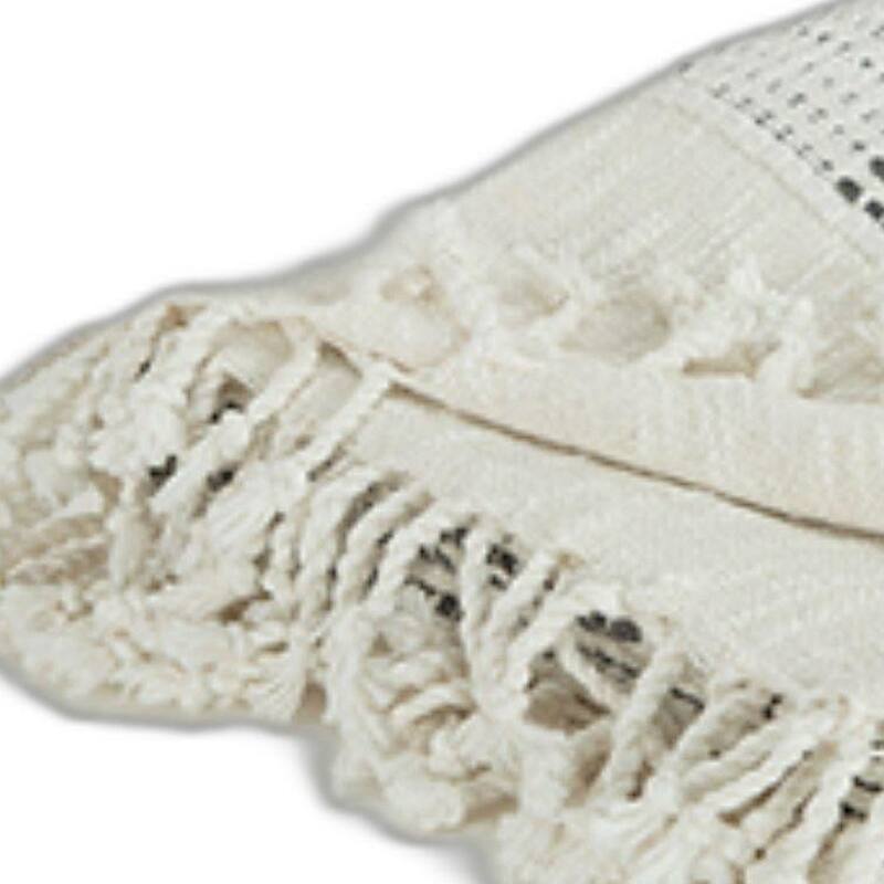 HomeRoots Beige and Gray Woven Cotton Throw Blanket with Fringe