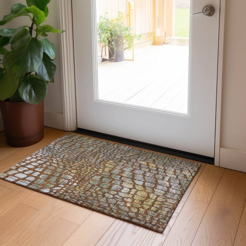 Machine Washable Indoor/ Outdoor Modern Cobble Chantille Rug - Paprika - 1'8" x 2'6"