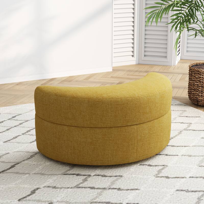 Upholstered Chenille Boucle Half Moon Storage Ottoman with Tray - Chenille - Mustard/Chenille